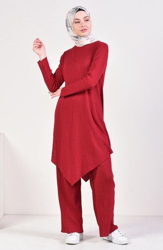 Asymmetric Tunic Pants Binary Suit 3399-15 Dark Claret Red 3399-15