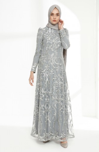 Lace Overlay Evening Dress 7238-02 Gray 7238-02