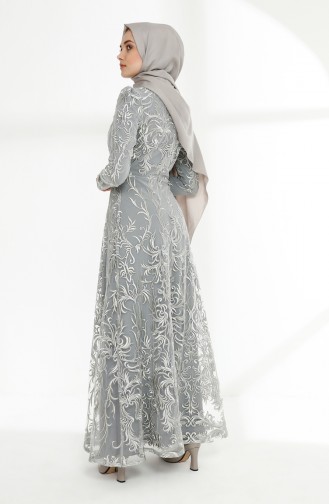 Lace Overlay Evening Dress 7238-02 Gray 7238-02