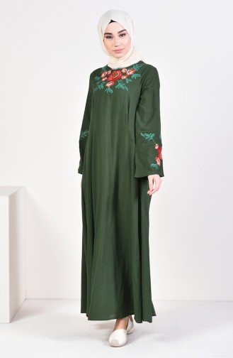 Şile Bezi Nakışlı Elbise 0700-01 Yeşil