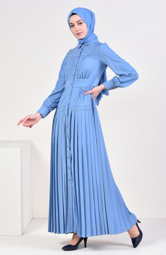 فستان بتصميم كسرات 28410-02 لون أزرق 28410-02
