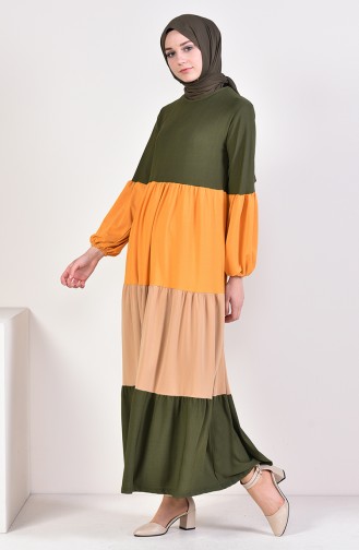 فستان بتصميم كسرات 3097-04 لون أخضر كاكي 3097-04
