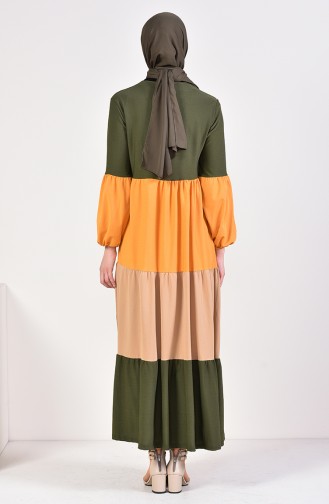 فستان بتصميم كسرات 3097-04 لون أخضر كاكي 3097-04