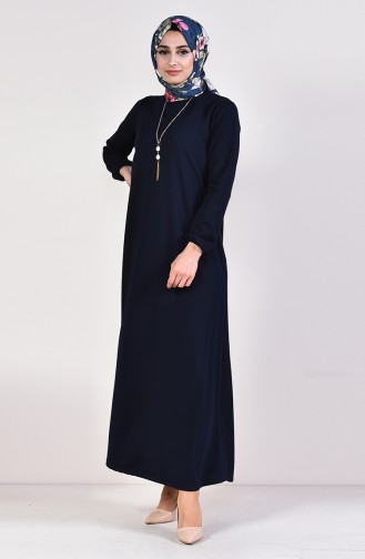 Kolyeli Basic Elbise 5256-02 Lacivert