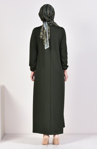 فستان سادة بتصميم مُزين بقلادة 5256-03 لون أخضر كاكي 5256-03