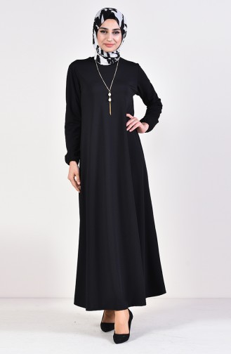 فستان سادة بتصميم مُزين بقلادة  5256-05 لون أسود 5256-05