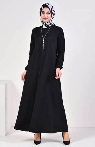 فستان سادة بتصميم مُزين بقلادة  5256-05 لون أسود 5256-05