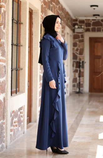 Navy Blue Hijab Dress 3229-07
