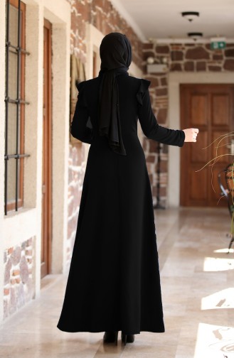 Volanlı Elbise 3229-05 Siyah