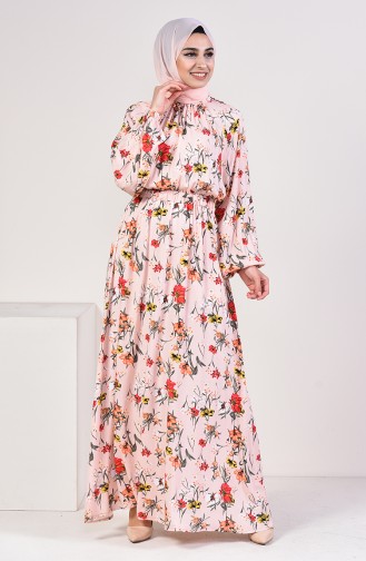 Flower Pattern Summer Dress 1046A-01 Salmon 1046A-01