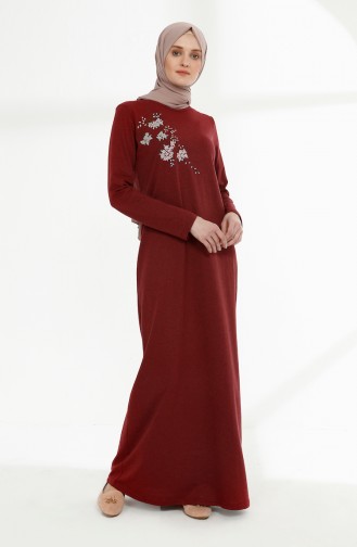 فستان بتفاصيل مطرزة 5011-05 لون خمري 5011-05