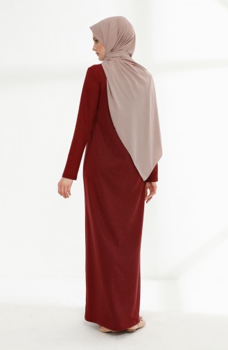 فستان بتفاصيل مطرزة 5011-05 لون خمري 5011-05