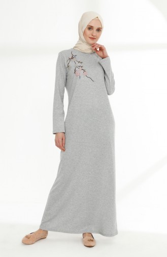 Embroidery Detailed Dress 5011-07 Gray 5011-07