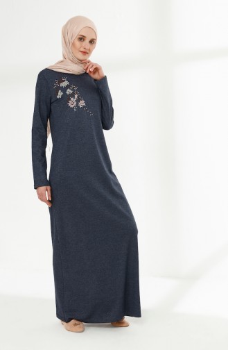 Embroidery Detailed Dress 5011-08 İndigo 5011-08