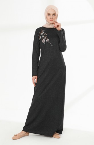 Embroidery Detailed Dress 5011-10 Anthracite 5011-10
