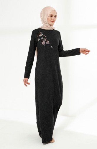 Embroidery Detailed Dress 5011-10 Anthracite 5011-10