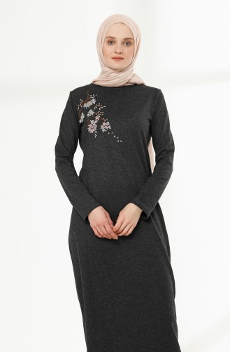 Embroidery Detailed Dress 5011-10 Anthracite 5011-10