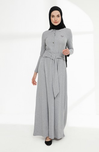 Belted Polo Collar Dress 5048-03 Gray 5048-03