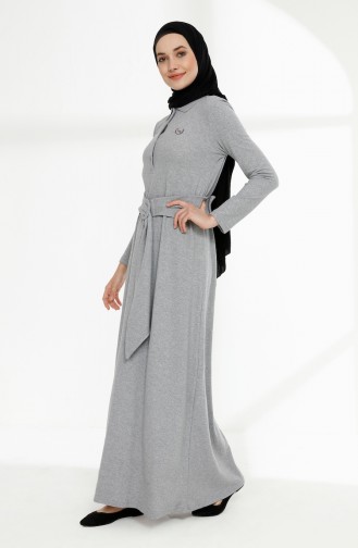 Belted Polo Collar Dress 5048-03 Gray 5048-03