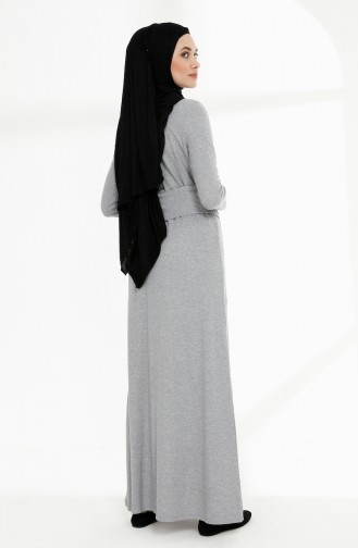 Polo Yaka Kuşaklı Örme Elbise 5014-03 Gri