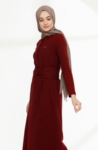 Belted Polo Collar Dress 5048-04 Burgundy 5048-04