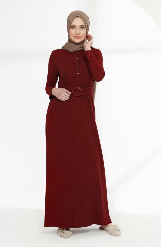 Belted Polo Collar Dress 5048-04 Burgundy 5048-04