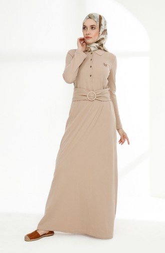 Belted Polo Collar Dress 5048-07 Beige 5048-07