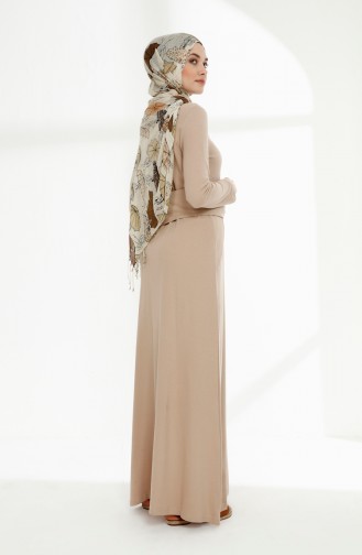 Beige Hijab Dress 5014-07