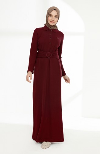 Belted Polo Collar Dress 5048-08 Plum 5048-08