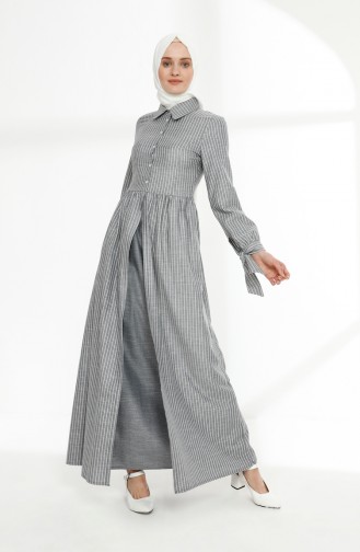 فستان موصول بقطعة مُزين بتفاصيل عند الأكمام 9015-02 لون كحلي 9015-02