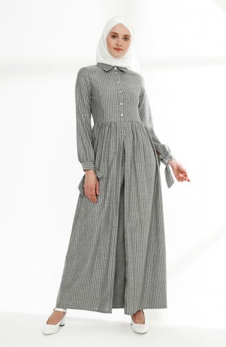 فستان موصول بقطعة مُزين بتفاصيل عند الأكمام  9015-03 لون أسود 9015-03