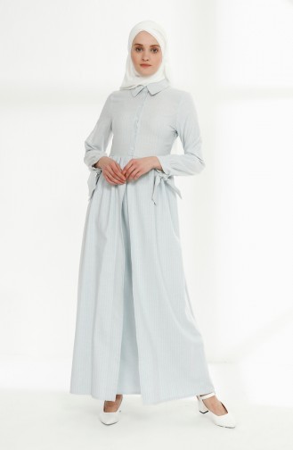 فستان موصول بقطعة مُزين بتفاصيل عند الأكمام 9015-06 لون أزرق فاتح 9015-06