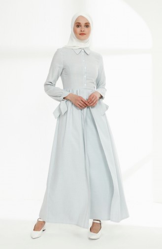 فستان موصول بقطعة مُزين بتفاصيل عند الأكمام 9015-06 لون أزرق فاتح 9015-06
