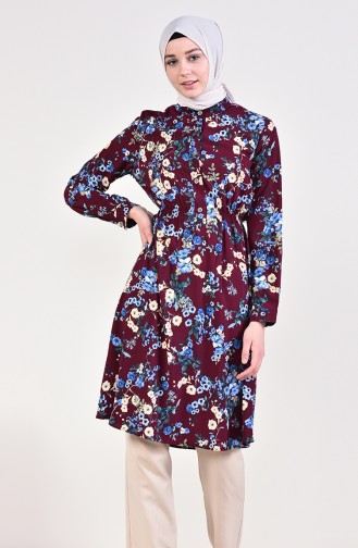 Flower Patterned Tunic 2068-02 Cherry 2068-02