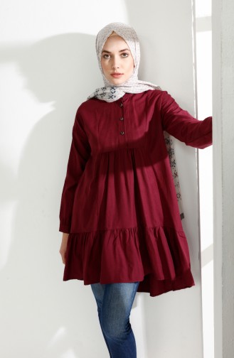 Büzgülü Asimetrik Tunik 9038-18 Mürdüm