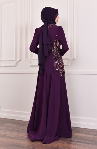 Sequin Detailed Evening Dress 7046-02 Purple 7046-02