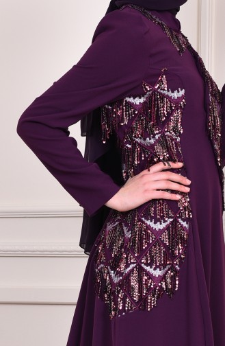 Sequin Detailed Evening Dress 7046-02 Purple 7046-02