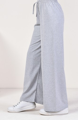 Çizgili Bol Paça Pantolon 8107-03 Açık Gri