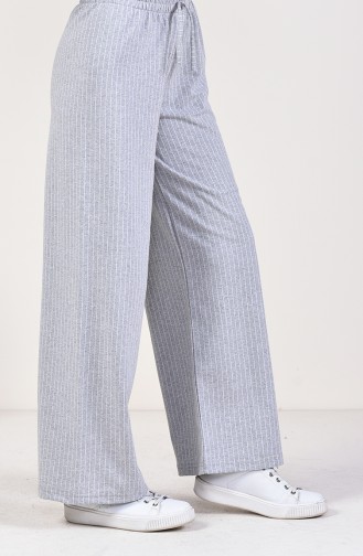 Çizgili Bol Paça Pantolon 8107-03 Açık Gri