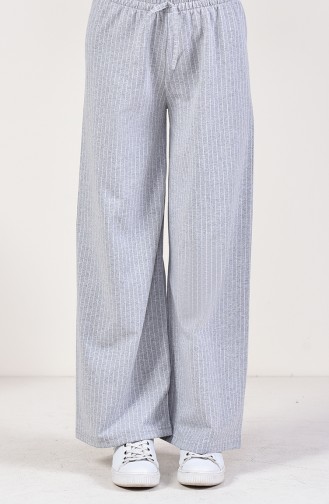 Çizgili Bol Paça Pantolon 8107-03 Açık Gri