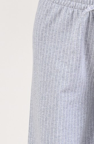 Çizgili Bol Paça Pantolon 8107-03 Açık Gri