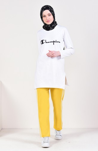 Waist Elastic Trousers 2088-02 Yellow White 2088-02
