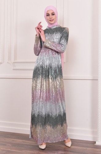 Sequined Evening Dress 81692-05 Gray Pink 81692-05