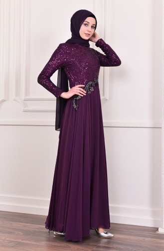 Sequin Detailed Evening Dress  52745-06 Purple 52745-06