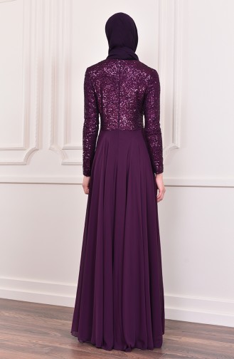 Sequin Detailed Evening Dress  52745-06 Purple 52745-06