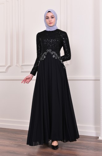 Sequin Detailed Evening Dress  52745-07 Black 52745-07