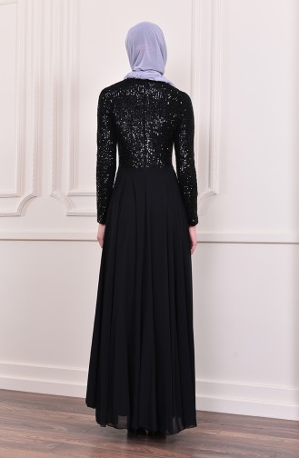 Sequin Detailed Evening Dress  52745-07 Black 52745-07