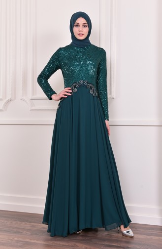 Sequin Detailed Evening Dress  52745-08 Green 52745-08