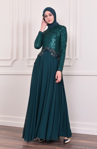 Sequin Detailed Evening Dress  52745-08 Green 52745-08