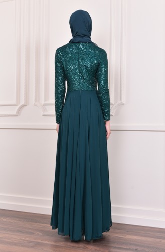 Sequin Detailed Evening Dress  52745-08 Green 52745-08